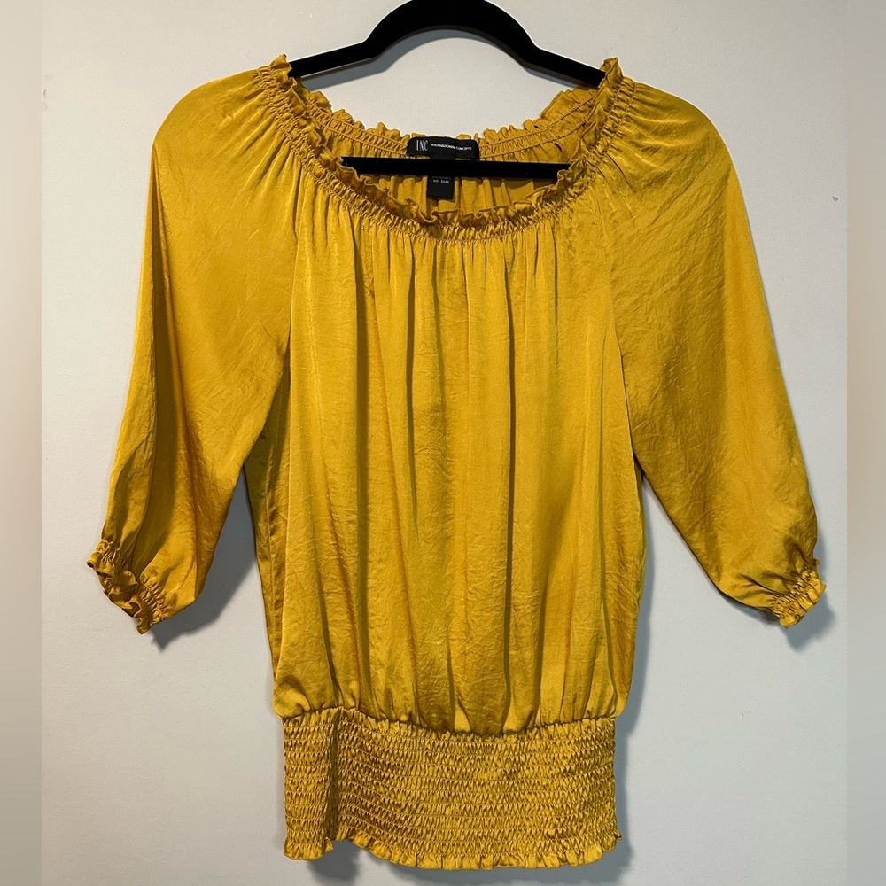 INC Mustard Yellow Peasant Blouse Size 2